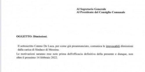 Messina: De Luca presenta nuove dimissioni "irrevocabili"