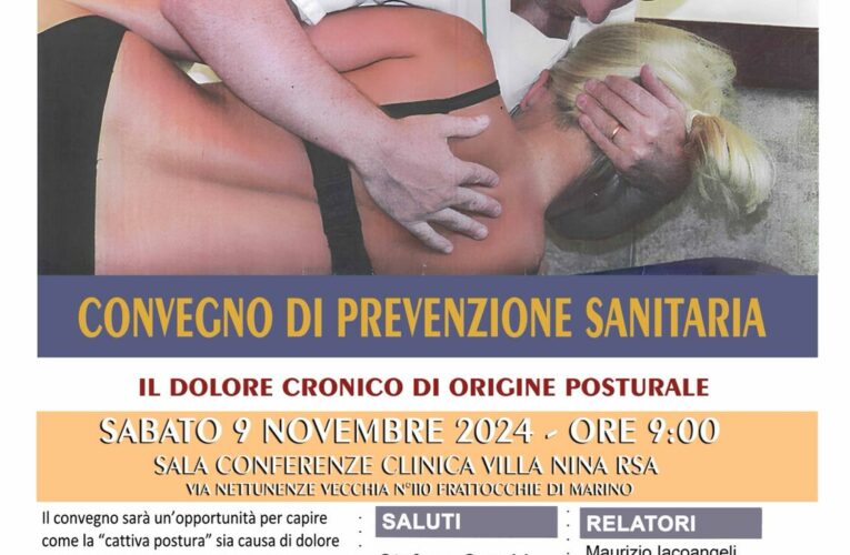 Marino, con l’Associazione Nuovi Castelli Romani si parla di prevenzione sanitaria: “Il dolore cronico di origine posturale”